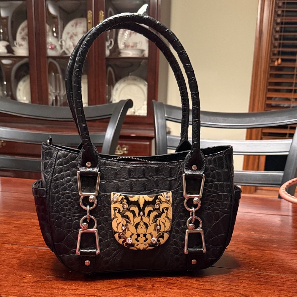 Debbie Brooks Chic Black and Gold Shoulder Bag